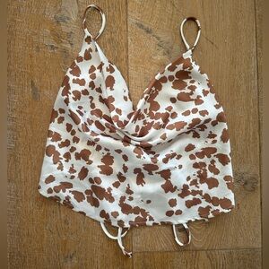 Brown and White Spotted Cowl Neck Top